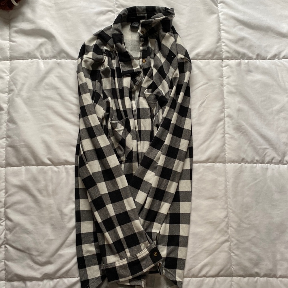 Womens L button down polyester spandex flannel shirt